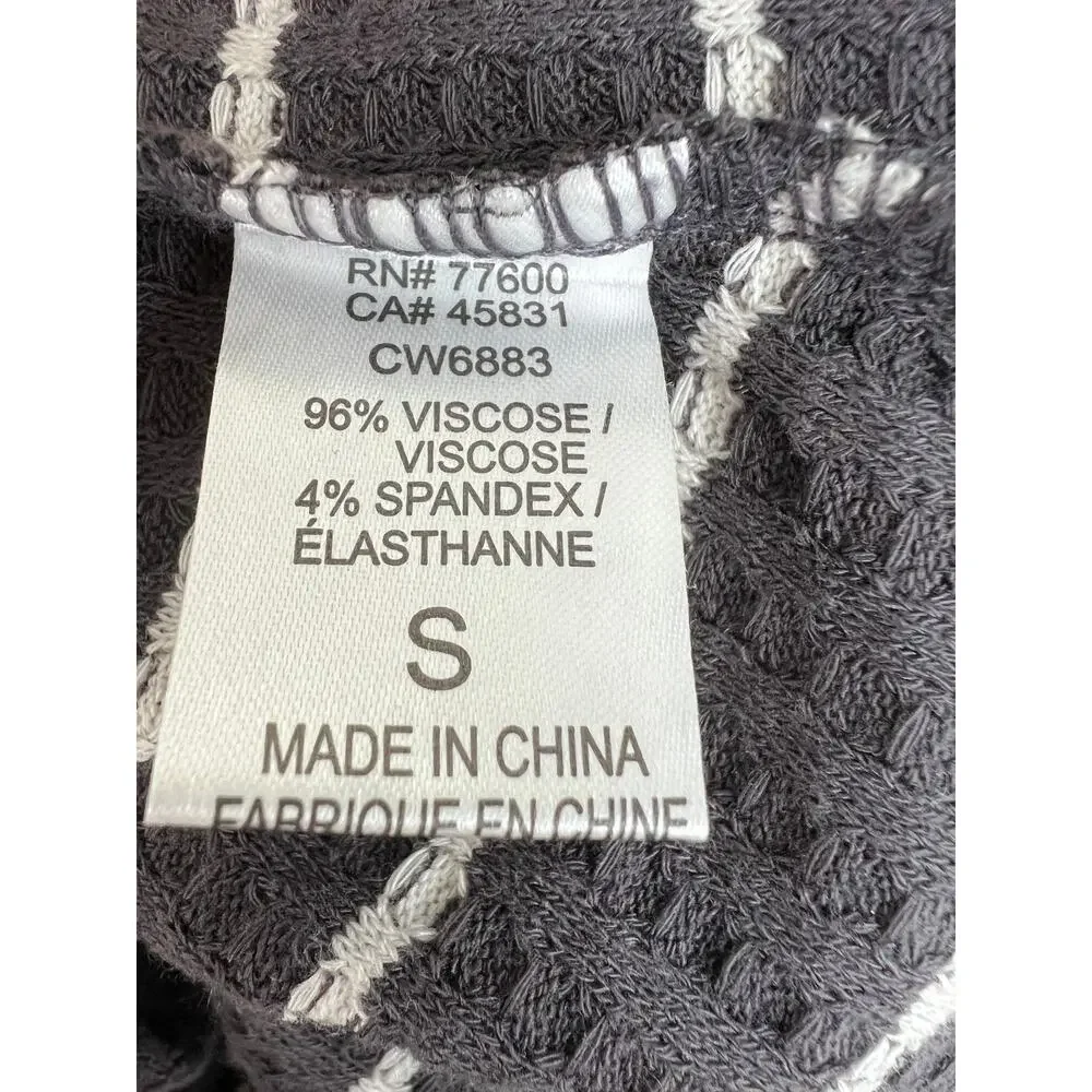 CHASER Gray White Striped Long Sleeve Waffle Knit Women's Top Size S Small